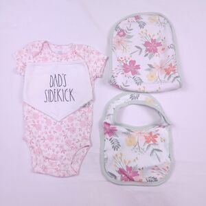 Multiples Floral Baby Bib and Onesie Set - Pink and White